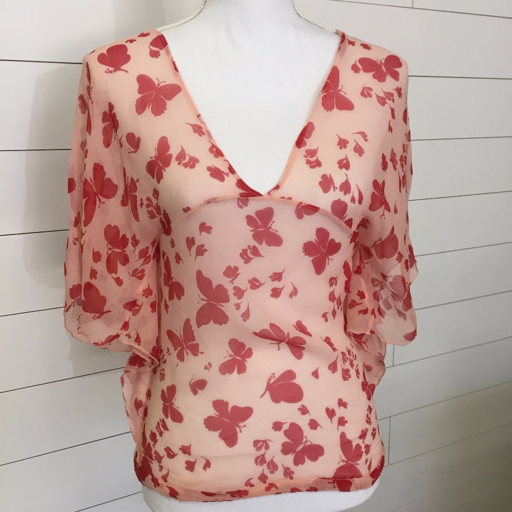 Paul & Joe Silk Chiffon Printed Flutter Sleeve Top